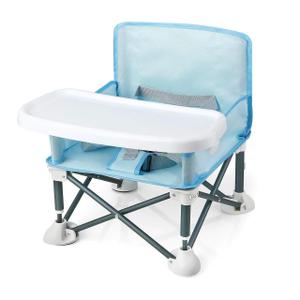 PandaEar Portable Travel Booster Seat with Tray| Folding Baby Seat Booster High Chair for Dining Table| Compact Camping Chair for Lawn, Beach Indoor/Outdoor Use| Toddlers, Kids (Light Blue)