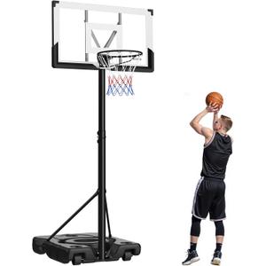 VEVOR Basketball Hoop, 10 ft Height Adjustable Basketball Portable Hoop & Goal, Basketballs Hoop Outdoor, 48 inch PC Backboard & Wheels, Kids, Teens, Adults, Basketball Court, Driveways, Pools, School
