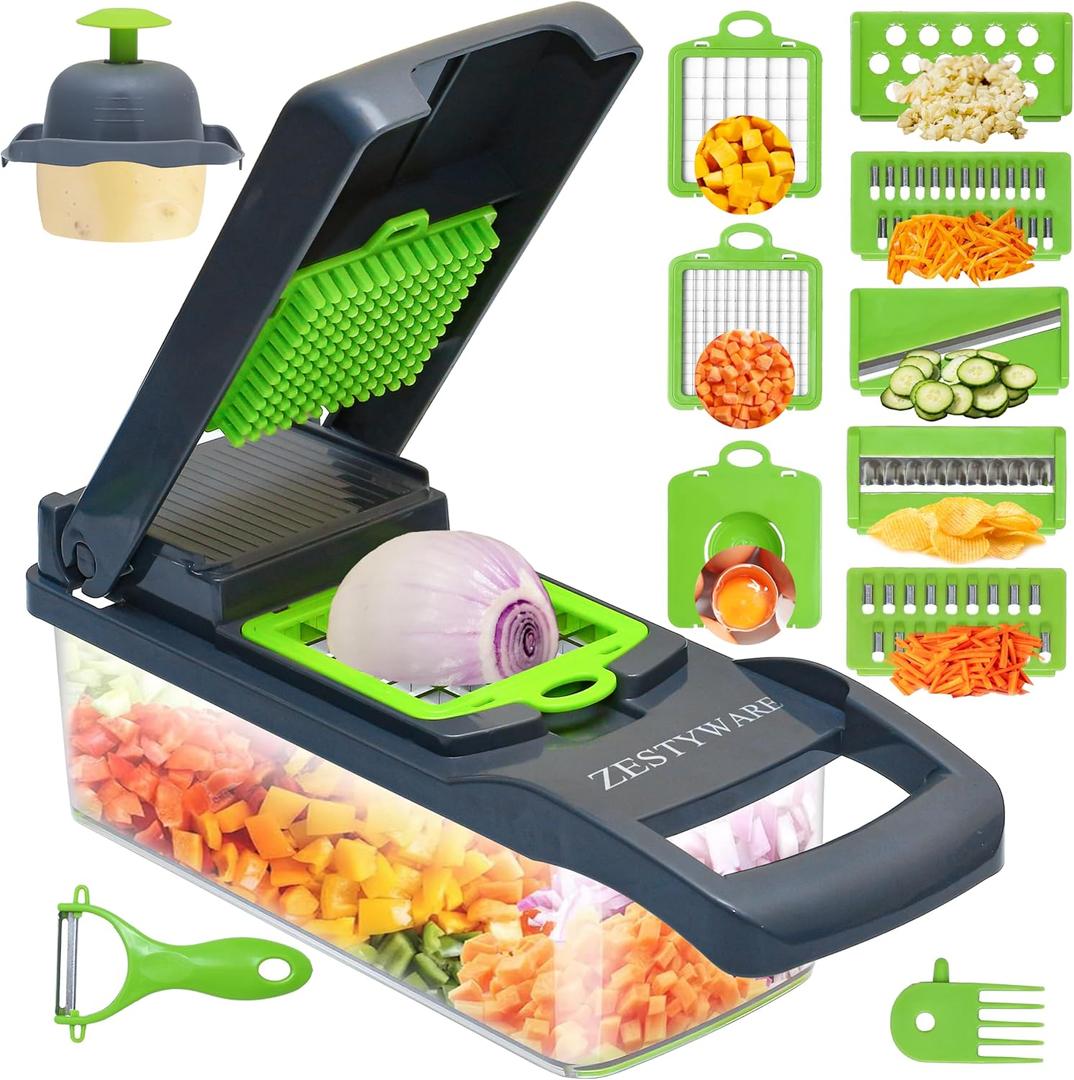Vegetable Chopper Multifunctional Food Chopper | 16-in-1 Onion Cutter with 7 Blades, Vegetable Slicer and Dicer with Container for Salad, Potato, Carrot, Garlic & Kitchen Use