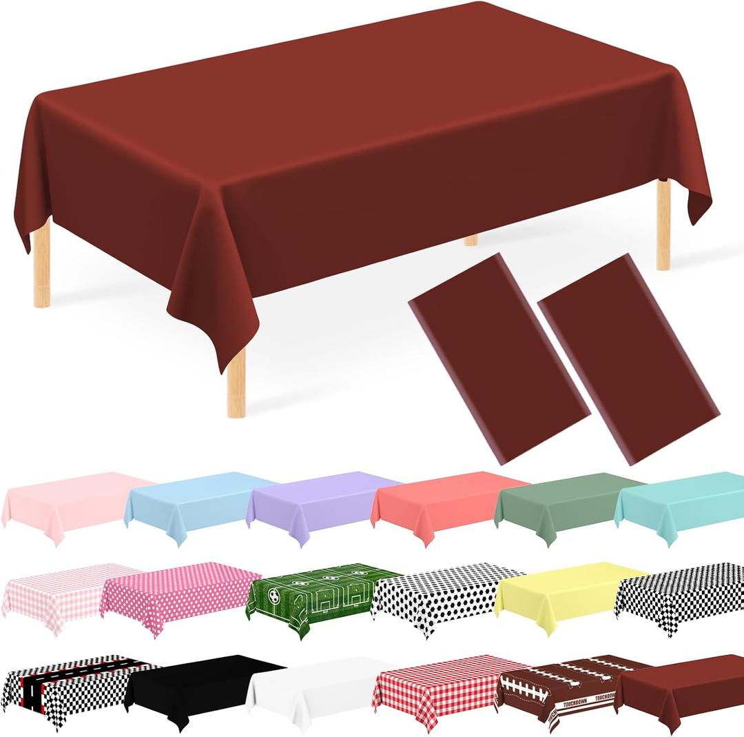 2 Pack Burgundy Plastic Tablecloth Disposable Maroon Table Cloth for Rectangle Tables Burgundy Party Decorations for Outdoor Picnic, Wedding, Baby & Bridal Shower, Birthday Party 54 x 108 in