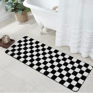 Uphome Bathroom Runner Rug, Black and White Checkered Long Machine Washable Bath Mat Non Slip, 18x47 Water Absorbent Soft Microfiber Bath Rug for Tub, Shower, Floor