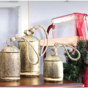 Vintage Rustic Lucky Tin Metal Cow Bells Handmade Set of 3 Giant Harmony Cow Bells Huge Bells On Rope Christmas Dcor 4" 6" 8" Bells Rustic Vintage Home Decor Gifts