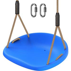 SELEWARE Plastic Swing Seat, Non Slip Tree Swing Replacement with Adjustable Rope and 2 Carabiners, Heavy Duty Playground Swing Set Accessories for Adult Kid Indoor Outdoor Backyard, Blue