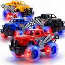 ArtCreativity Light Up Monster Trucks for Boys and Girls, 4-Pack Toy Truck Set, Monster Trucks for Boys 3 4 5 6 7 8 Years Old, Toddler Monster Truck Toys, Light Up Trucks