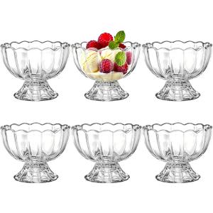 Lawei 6 Pack Glass Dessert Bowls - 5 Oz Glass Ice Cream Cups Mini Trifle Footed Dessert Bowls for Dessert, Sundae, Ice Cream, Salad, Cocktail, Condiment, Trifle