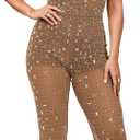 Women's Sparkle Rhinestone Jumpsuits for Women Sexy Party Night Out (Large, Brown-c6556)