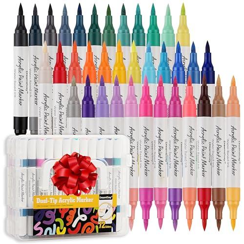 DreamCosy 72 Color Acrylic Paint Markers Set, 36 Dual Brush Tip Art Markers for Rock, Canvas, Wood, Fabric - Vibrant, Blendable, Non-Toxic Art Supplies for Adults & Artists