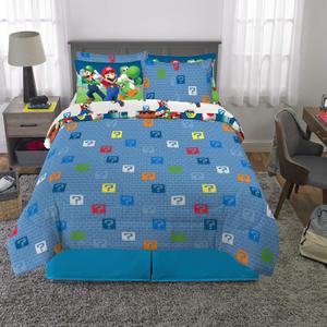 Franco Super Mario Bros. Kids Bedding Super Soft Comforter and Sheet Set with Sham, Queen Size
