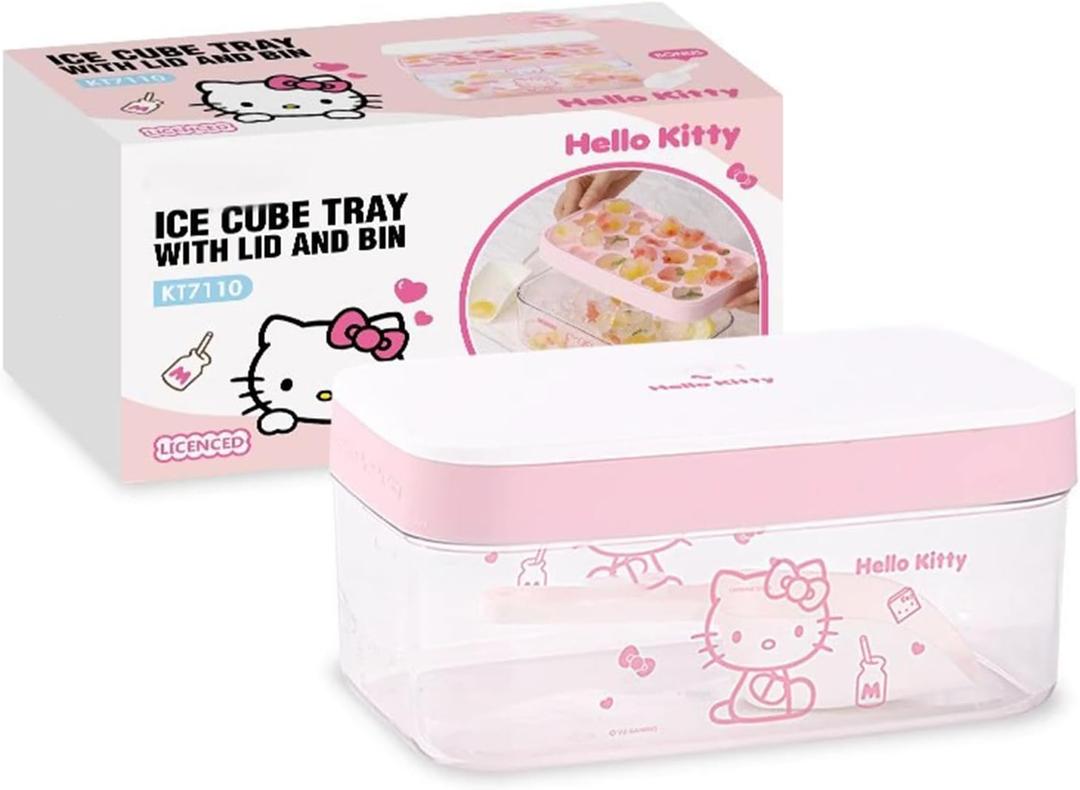 Ice Tray with Lid and Bin and Ice Scoop, Cartoon Silicone Ice Molds, 24 Holes Cute Cat Ice Cube Tray for Drinks, Coffee, Cocktail