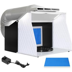 VEVOR Airbrush Spray Booth, Portable Hobby Airbrush Paint Spray Booth Kit with 4 LED Light, Powerful Dual Exhaust Fans, Turntable and 6 ft Extension Hose, for Painting Models, Arts, Crafts, Cakes