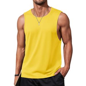 MAGCOMSEN Men's Tank Tops Workout Gym Sleeveless Shirts Moisture Wicking Breathable Muscle Shirt Casual Summer Tanks (Yellow)