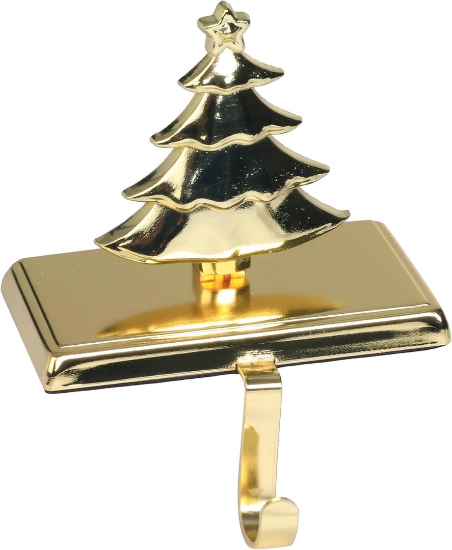 Amooca Christmas Stocking Holders Non-Slip Metal Hooks Fireplace Mantle Stocking Hanger for Christmas Party Decorations (Christmas Deer Gold, 1 Pack)