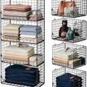 Jakyitvi 4-Tier Extra Height Stackable Closet Organizer  Foldable Storage Bins for Sweaters, Jeans, and Clothes  Sturdy Iron Mesh Shelves for Neat and Efficient Closet Storage  Black