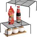 Lonian Kitchen Cupboard Organiser [ 2 Pack ], Home and Kitchen Storage Shelf Wire Rack for Kitchen Cabinets, Counter-Tops, Pantries, Food and Utensils (Black)