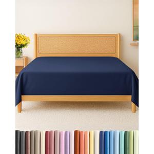 Cal King Size Flat Sheet - Hotel Quality Top Flat Bed Sheet Only - Ultra-Soft, Comfy, Breathable & Cooling - Fade & Wrinkle Free - Easy-Care, Stain & Shrink Resistant Bedding - Oeko-Tex - Navy Blue