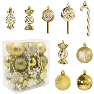 36 Pcs Christmas Ornaments, MOYEE Shatterproof Plastic Christmas Ornaments for Tree - Candy Cane Christmas Decorations Candies Christmas Ball Ornaments (Gold)