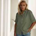 Women's Short Sleeve Button Down Shirts, Collared Floral Camp Shirt Blouse Tops for Casual Work and Vacation