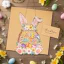 2 x Wooden Easter Decoration, Door Wreath for Front Door, Sign Wall Signs, Rabbit Spring Decoration, Hollow Bunny Sign, Flower Egg Welcome Hanging, Home Wall Decor, Outdoor Indoor Porch, Happy Easter