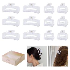 12 Pcs Rectangle Hair Clips, Hair Accessories for Women and Girls, Including 6 Pcs 4 Inch Large Claw Clips for Thick Hair and 6 Pcs 2 inch Small Hair Claw Clips for Thin Hair (Clear)