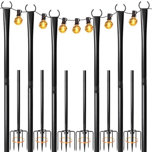 6 Pack String Light Poles for Outside, Heavy-Duty Metal Light Poles for Outdoor String Lights with Fork, Adjustable Lighting Accessories for Patio Decor Backyard Yard Pergola Garden Decorations