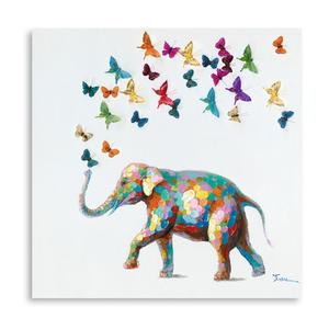 2 x ForJoy Elephant Butterfly Wall Art Handpainted Colorful Elephant Painting Butterfly Canvas Print Wall Art for Bedroom Canvas Ready to Hang (24"X 24"X1 Panel)