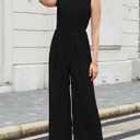 Gardenwed Women's Sleeveless Wide Leg Jumpsuit, Elegant Side Split High Waist Palazzo Pants Romper with Pockets Button Detail (Black, L)