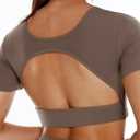 Women's Open Back Workout Crop Top Yoga Backless Built in Bra Cream Feeling Crew Neck Gym Fitness Short Sleeve T Shirts Large