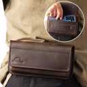 Topstache Leather Phone Holster with Belt Clip for Galaxy S25/S24/S23/S22 - Magnetic Closure Leather Phone Belt Holder Pouch for iPhone 17/16/15/14/13 - Fit Protective Case on, L,Darkbrown