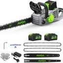 Electric Chainsaw Cordless, 42V 16 Inch Battery Chainsaw with Brushless Motor and Quiet Superior Cutting Power, Hand Battery Powered chainsaw for Tree Trimming Wood Cutting, 2 Battery and Charger