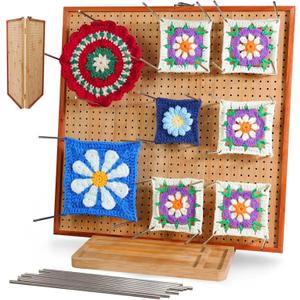 HHSarioneiro 15.6" Crochet Blocking Board with 16 Pins/Pegs, Blocking Boards for Crochet Projects, Wooden Crocheting Accessories Gifts for Crocheters
