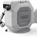 135 ft Retractable Garden Hose Reel, Heavy Duty Garden Hose Reels Outdoor Organizer- Self Retracting Wall Mount Hose Reel Automatic Recoil Storage, Any Length Lock, 10 Pattern Nozzle, White