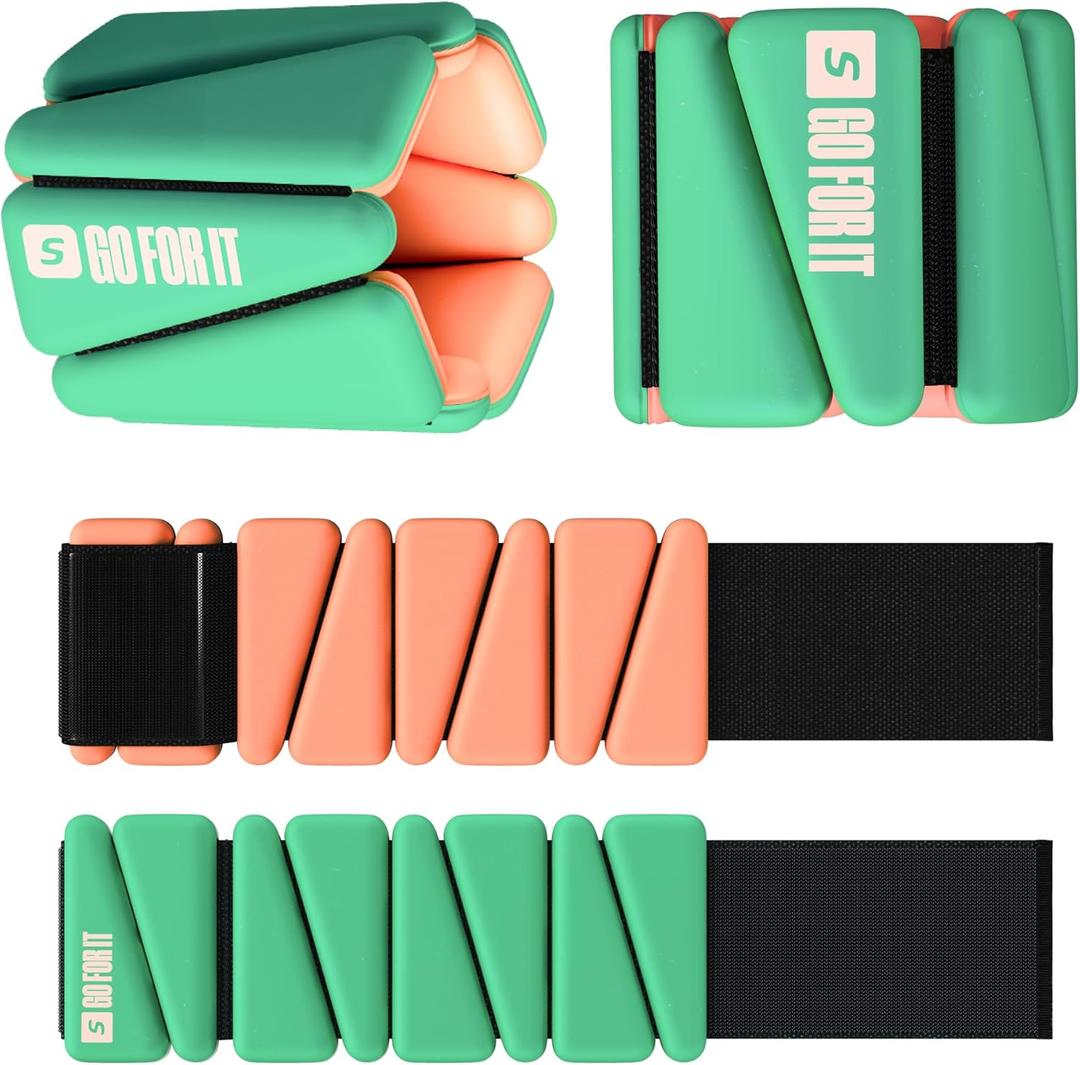 SPORTBIT Wrist and Ankle Weights for Women - Set of 2 (1lb Each) Wearable Ankle & Wrist Weights - Leg & Arm Bands, Silicone Weighted Bracelets for Workout, Walking, Running, Yoga, Pilates (Green)