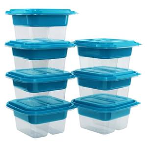 GoodCook EveryWare Food Storage Containers with Lids BPA-Free Plastic Lunch Cube Set Perfect for Food Prep & Meal Packing 2-Compartment Leak-Resistant Design Keeps Foods Fresh, 7-Pack, Blue