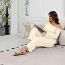 BWQ Sexy 2 Piece Outfits for Women Long Sleeve Wide Leg Pants Casual Lounge Matching Sets (Beige, XL)
