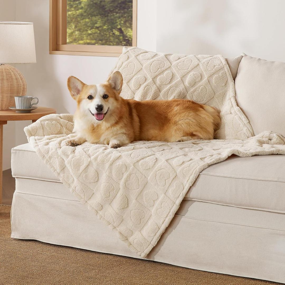 Bedsure Dog Blankets for Large Dogs Washable - Fluffy Fuzzy Cat Puppy Blanket with Premium 300GSM Coral Fleece Soft for Pet Kitten Doggy, White, 40x50"