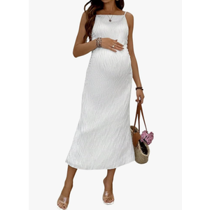 OYOANGLE Women's Maternity Dress Textured Spaghetti Strap Double Lined Bodycon Long Dresses M