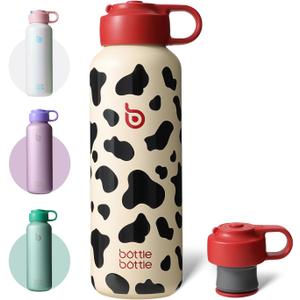 BOTTLE BOTTLE Water Bottle for Carbonated Drinks 20oz Insulated Bottles for Fizzy Drinks Keep Carbonation Longer Leak Proof for Sports Travel School(Cow)