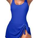 Eomenie One Piece Swimdress Swimsuits for Women Tummy Control Swim Dresses Skirt Bathing Suit (Large, Royal Blue)