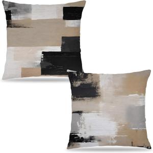 Abstract Boho Neutral Pillow Covers 18x18 Set of 2, Black Beige and White Retro Mid Century Modern Decorative Throw Pillow Covers for Home Bedroom Living Room