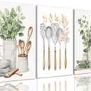 AOYUSMO 3 Piece Sage Green Eucalyptus Canvas Wall Art for Kitchen Boho Botanical Framed Wall Art Farmhouse Neutral Painting Prints for Dining Room 12"x16"