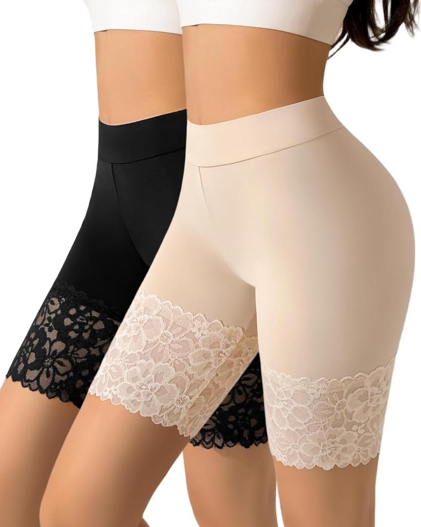 J-pone Slip Shorts for Under Dresses Smooth Anti-Chafing Lace Shorts for Women Boyshorts Seamless High Waisted Underwear (S)