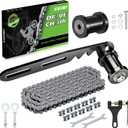 Mini Bike Chain Tensioner Adjuster Bracket & 420 Chain 132 Links Compatible with Coleman CT200U BT200X CT200U-EX Predator 212cc 196cc 6.5HP Mini Bike Parts with Master Link 8mm Chain Roller