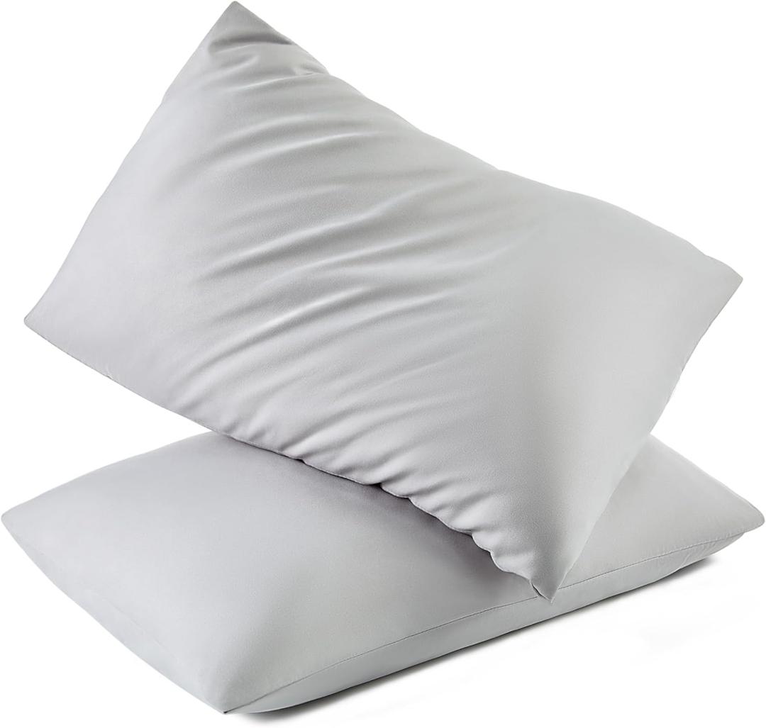 TILLYOU Toddler Pillowcase 2 Pack with Envelope Closure,13" x 18" Silky Soft Microfiber Travel Pillow Case Kids Pillowcases for Boys and Girls,Gray