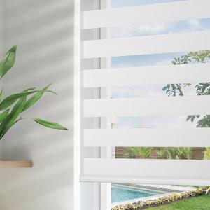 Joydeco Cordless Zebra Blinds for Windows, Dual Layer Free-Stop Zebra Shades Privacy Light Control for Day and Night, Light Filtering Sheer Blinds for Indoor Windows (Off-White, 31" W x 75" H)