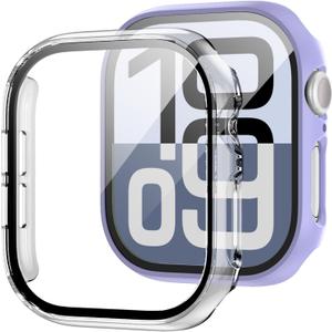 2 Pack Case with Tempered Glass Screen Protector for Apple Watch Series 6/5/4/SE 40mm,JZK Slim Guard Bumper Full Coverage Hard PC Protective Cover HD Ultra-Thin Cover for iWatch 40mm,Purple+Clear