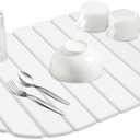 Fuairmee Large Stone Drying Mat, Diatomite Dish Drying Mat, Dish Mat Drying Kitchen Mat - Storable & Anti-Slip for Kitchen, Oval, White, 24"x16"