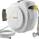 Retractable Garden Hose Reel, 1/2 in 120+6 ft, Heavy Duty Wall Mounted Water Hose Reel, Spring Power Automatic Rewind, Any Length Lock, 180° Swivel Bracket, 10 Pattern Spray Nozzle
