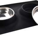Dog Bowls with Mat, Cat Water Food Bowl Set (13.5oz Each) in No Spill Silicone Mat, Dual Pet Feeder Bowl for Puppy, Cats, Small Medium Dogs (Square, Black)