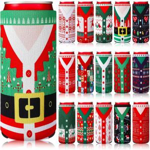Maxcheck 16 Pcs Christmas Ugly sweater Beer Can Cooler Sleeves Holiday Insulated Neoprene Can Holders 12 oz Reusable Soda Drink Covers for Christmas Party Decorations(Sweater)