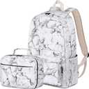 Airyard School Backpack for Girls, Water Resistant Bookbag for Teen Girls Womens Backpack with Lunch Bag (Marble White)
